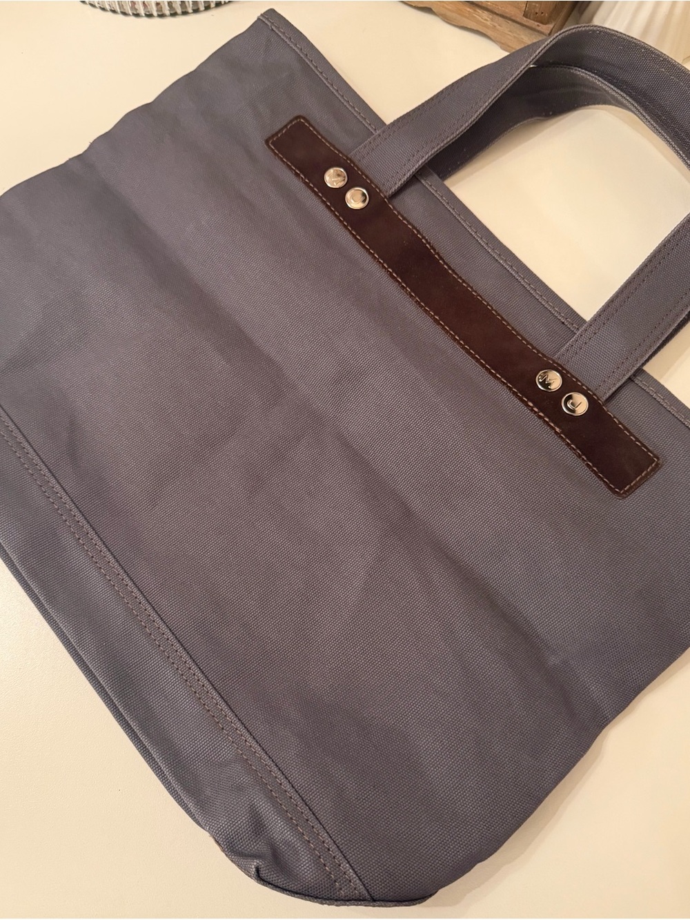Marc Jacobs Vintage Y2K Distressed Canvas Tote Bag in Grey w Suede Accents NWOT - Picture 2 of 7